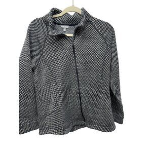 T By Talbots Womens M Black & White Houndstooth Full-Zip Jacket